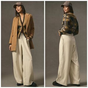 Anthropologie Essentiel Antwerp Cousin Wide-Leg Pants Corduroy Cream Pleated